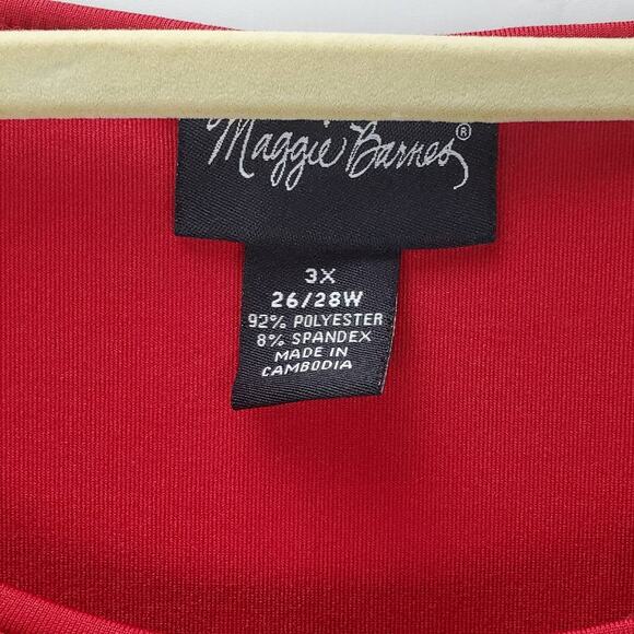 Maggie Barnes Stretch Red Top Plus Size 3X Stretch Holiday Party Layering Shirt - Picture 3 of 5